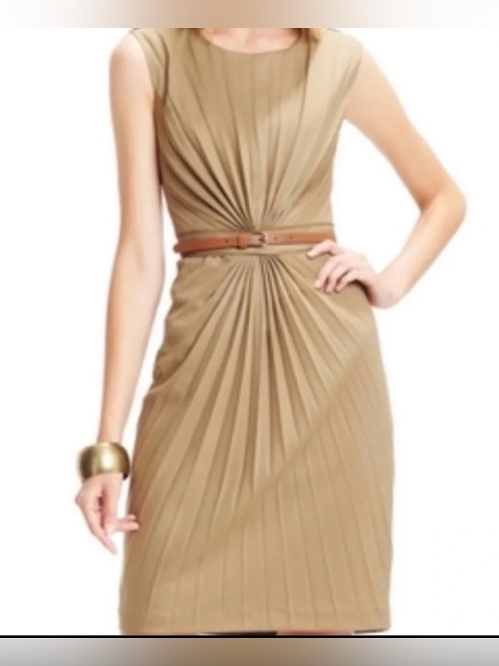 Ted Baker Tan Pleated Twist-Front Midi Dress